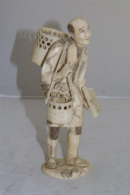 A Japanese sectional ivory figure of a fisherman, early 20th century, 23.5cm